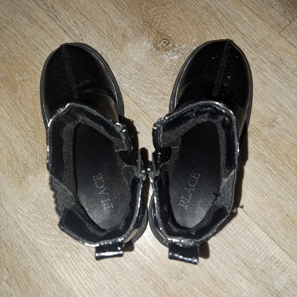 The Children's Place Kids Black Glitter Zip-Up Ankle Boots Size 12